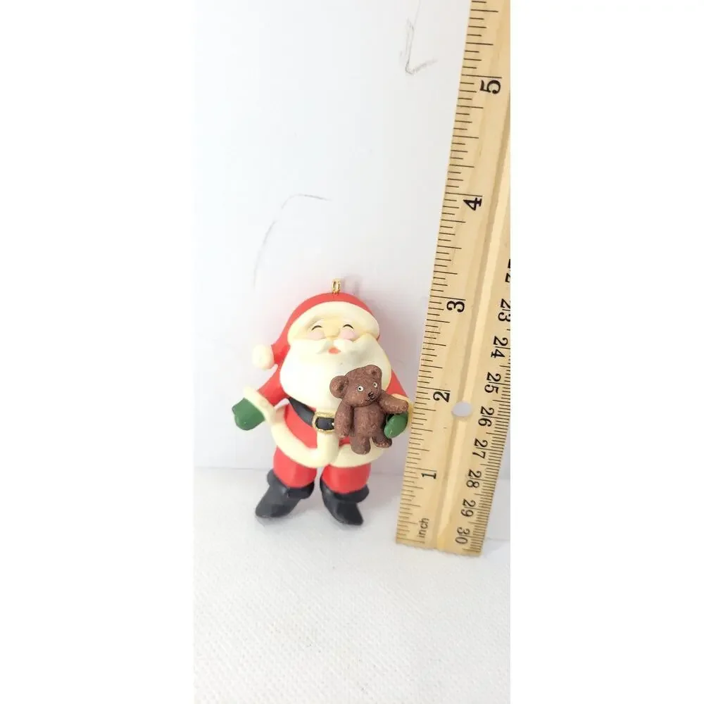 Russ Santa Claus Holding Teddy Bear Hanging Christmas Ornament Red White 3 in